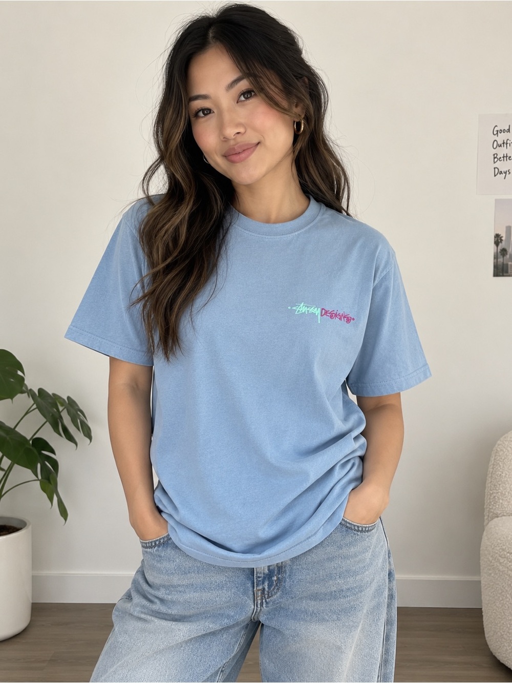 Stussy Positive Vibration Tee Steel Blue Size M Graphic T-Shirt